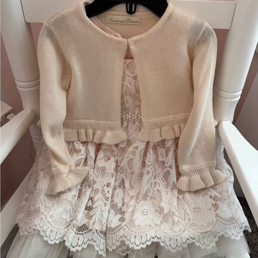 American Princess Ivory Lace Dress with Knit Bolero